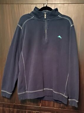 Tommy Bahama Navy Quarter-Zip Pullover with Teal Logo